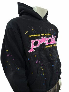 Report Sp5der P*NK Hoodie Black Spider Hoodie Size L.
